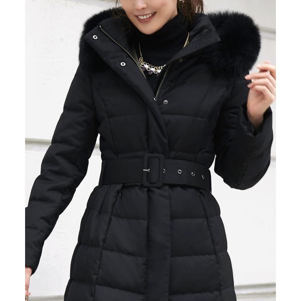 ダウンコート ダウンジャケット 静電気防止 ｜ ベルト付きフォックスファーダウンコート ｜ レディー...