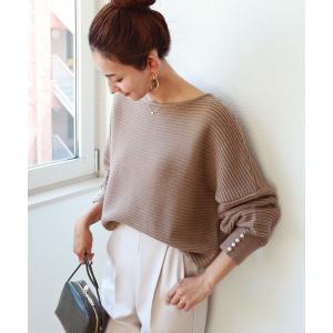 ニット ボリューム袖パールボタン長袖ニットトップス
