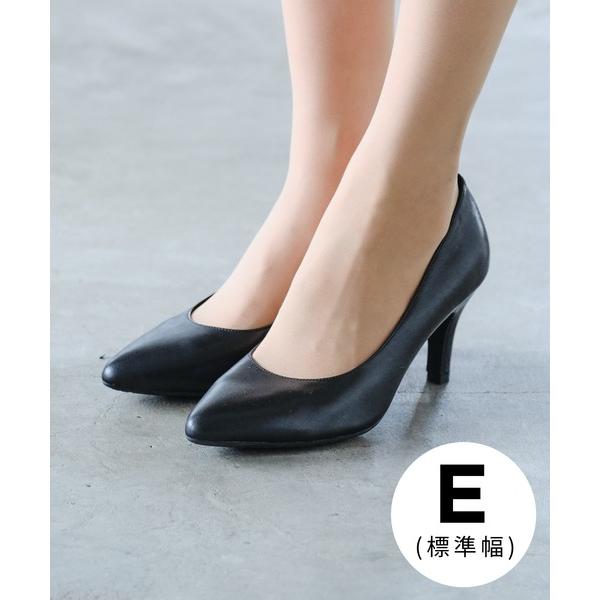パンプス 「E幅」ポインテッドヒールブラックパンプスR-3101