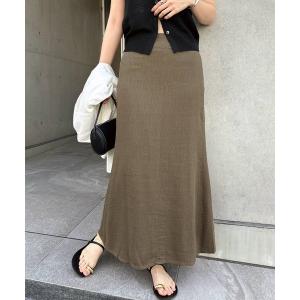 スカート リネンブレンドロングフレアスカート