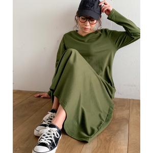 ワンピース 「コットン100%」Aライン長袖スウェットマキシ丈ワンピース レディース