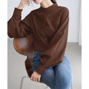 シャツ ブラウス バルーンスリーブ スタンドカラーシャツ
