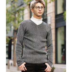 セーター ニット ミックス ワイド リブ スキニー Vネック ニット メンズ