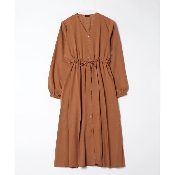 ワンピース ウエストドロストツイルバックプリーツワンピース