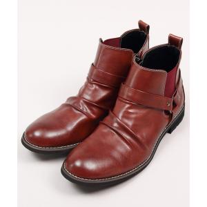 ブーツ プレーンブーツ PUレザー サイドZIP くしゅ加工