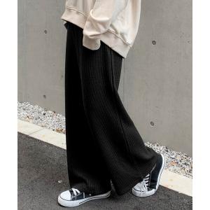 パンツ リブニットワイドパンツ レディース