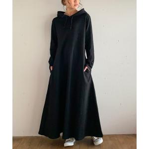 ワンピース Aライン長袖スウェットマキシ丈パーカーワンピース