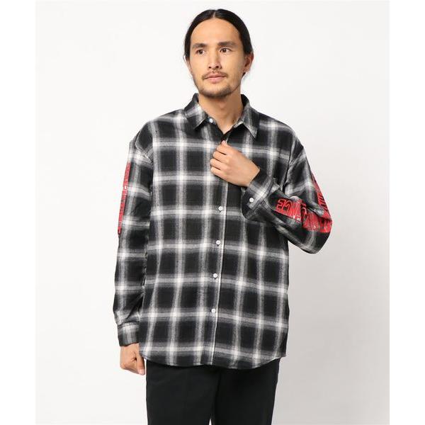 シャツ オンブレチェック転写フォトバックプリントルーズフィット ビッグシャツ メンズ レディース