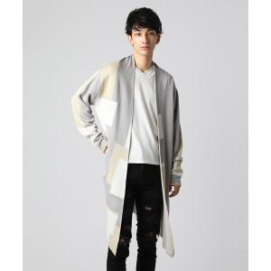 カーディガン ブロックパターンニットロングカーディガン
