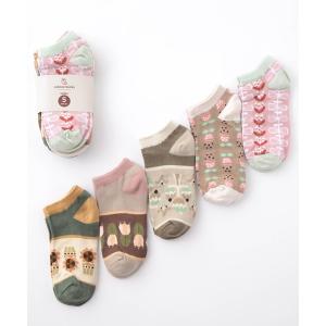 靴下 ポップデザイン ショートアンクルソックス5足セット