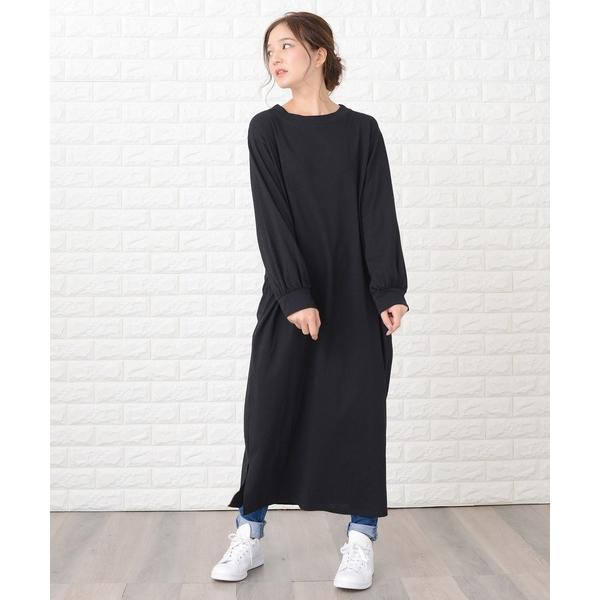 ワンピース シンプル無地長袖ロングTシャツワンピース