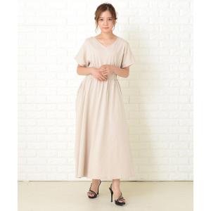 ワンピース シンプル無地ウエストシャーリングマキシワンピース