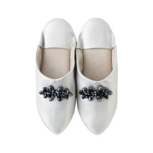 スリッパ ビジュー ルームシューズ シルバー レディース