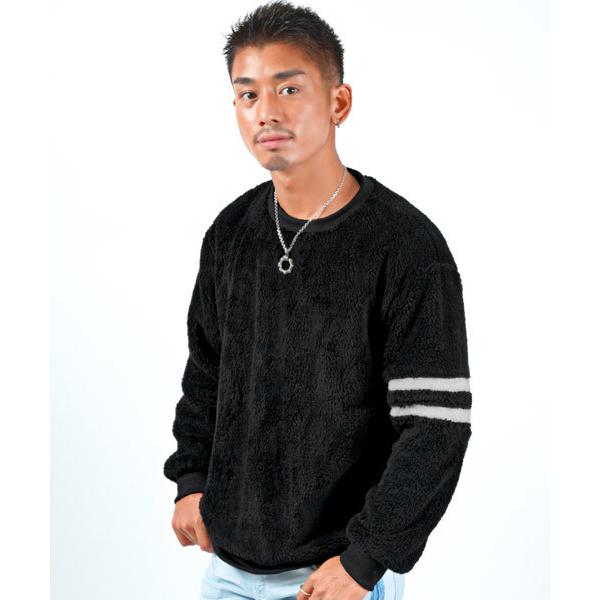 セーター ニット ライン入りボアトレーナー メンズ