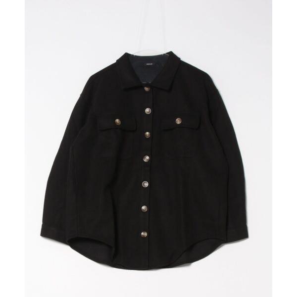 ブラウス シャツ プリントパッチ付きソフトメルトン素材ビッグシルエットCPOシャツ レディース