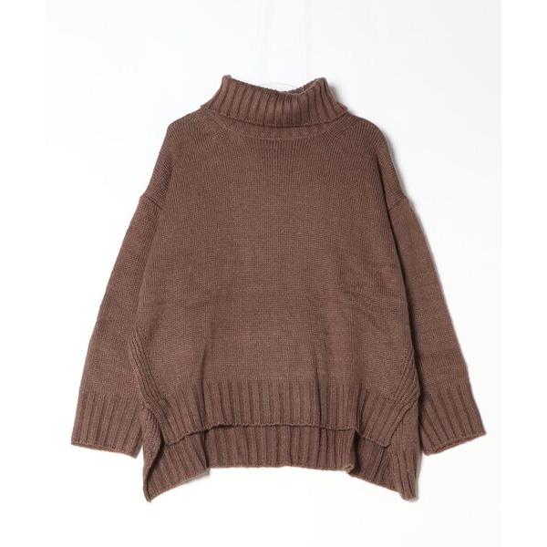 ニット セーター アクリルモヘアタッチタートルネックビッグシルエットプルオーバーニット レディース