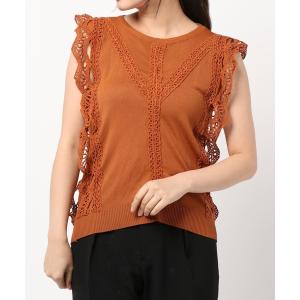 ニット レース貼りノースリリブニット