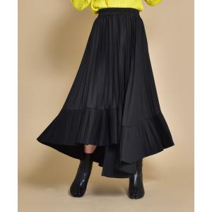 スカート アシンメトリー フレア ロング ヘムプリーツ スカート