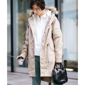 モッズコート コート 3WAYオーバーサイズストレッチジャーマンクロス 裏ボア＆ファー脱着モッズコート レディース