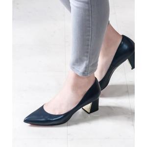 パンプス Limit till 2359 リミットティル2359 ポインテッドトゥヒールプレートデザインチャンキーパンプス