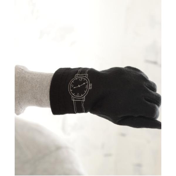 手袋 レディースジャージ手袋　カフス部分時計刺繍入り　吸湿発熱生地　タッチパネル対応 レディース