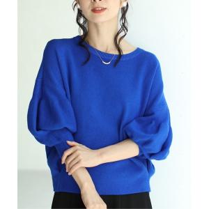 ニット ボートネックのランタン袖ニットトップス