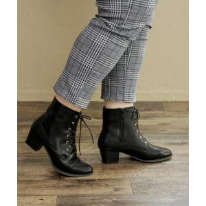 ブーツ 「3E幅広・大きいサイズ」シンプルレースアップブーツ レディース