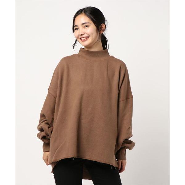 トレーナー スウェット CVC裏起毛オーバーサイズサイドスリットハイネックスウェット レディース