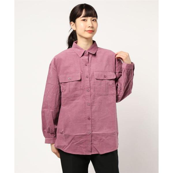 ブラウス シャツ コーデュロイ後ろリングドットボタンタック入りオーバーサイズシャツ レディース