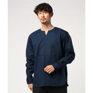 シャツ ブラウス ：ノーカラーストレッチPOシャツLS