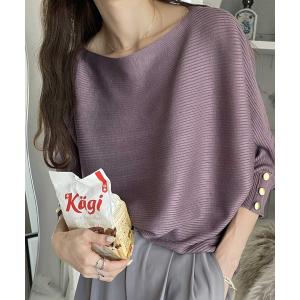 ニット 袖ボタン付ドルマンニットトップス（7分袖）