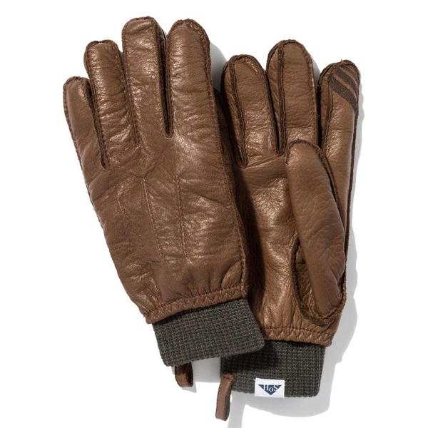 手袋 「SoH　5Days」組KUMU　鹿革ニットコンビグローブ　手袋 レザー メンズ