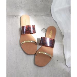 サンダル PVCクリア素材のスクエアトゥスリッパミュールフラットサンダル