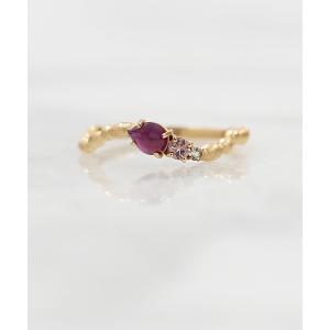 指輪 a Cote K10 レッド 3粒 天然石 粒波 マットリング