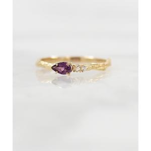 指輪 a Cote K10 天然石 パープルグラデ ペアシェイプ カービング マットリング