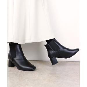 ブーツ 6cmチャンキーヒールスクエアトゥサイドゴアブーツ