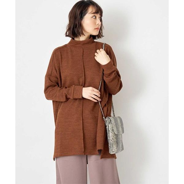 チュニック リブ前後ピンタックサイドスリットハイネックニットチュニック