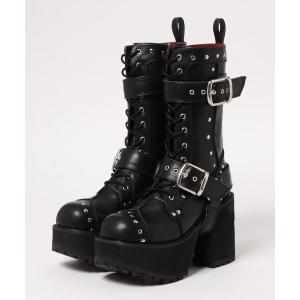 ブーツ 「YOSUKE/ヨースケ」厚底ハード系レースアップロングブーツ レディース