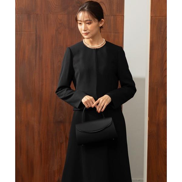 セットアップ 「前ファスナー」「喪服」ノーカラージャケット＆フレアワンピース　レディース ブラックフ...