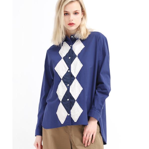 ブラウス シャツ B2546 アーガイルパッチシャツ レディース