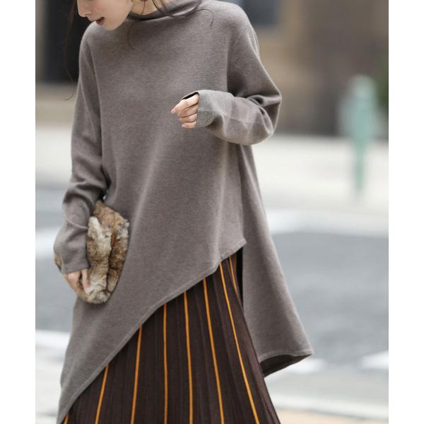 ニット セーター 冬のお尻の神隠し。ナナメ裾ニットトップス レディース