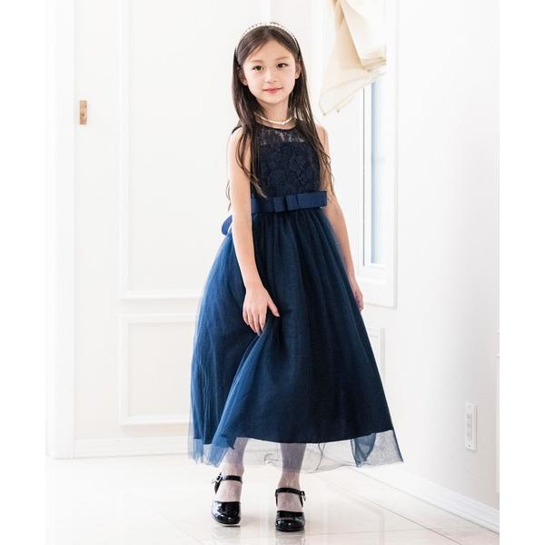 ドレス 発表会 卒園式 入学式 デコルテシースルー レースロングドレス キッズ 子供服 女の子