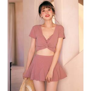 水着 ギャザーフリル フロントクロス ビキニ 4点セット