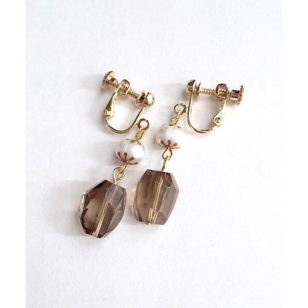 イヤリング 「studio wave」蒔絵パールと宝石質スモーキークォーツのイヤリング レディース