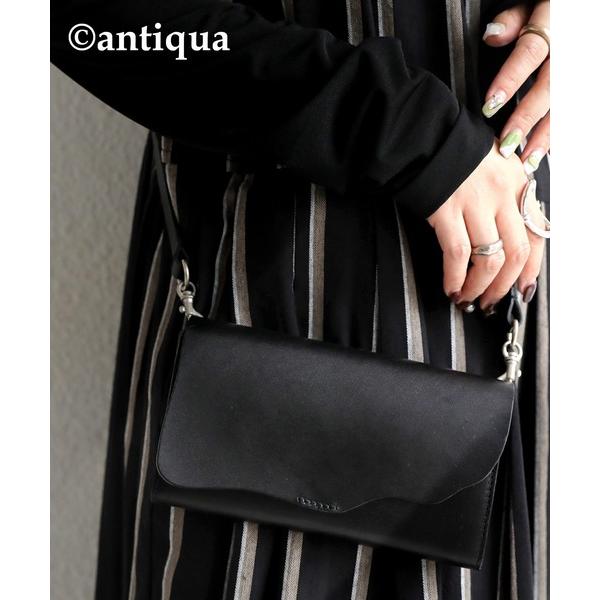 ミニ アンティカ antiqua 長財布 財布 日本製本革ミニマルショルダー財布 レディース
