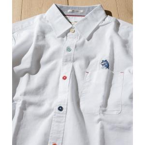 シャツ ブラウス 【a】ライトオックス カラーボタン ワンポイント刺繍レギュラーカラーシャツ