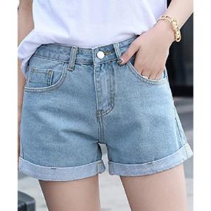 パンツ デニム ジーンズ レディース ロールアップデニムショートパンツ