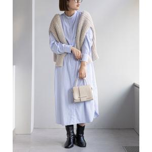 ワンピース シャツワンピース バンドカラーロングワンピース
