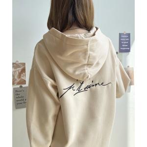 パーカー バック刺繍ロゴゆったり裏起毛プルオーバー