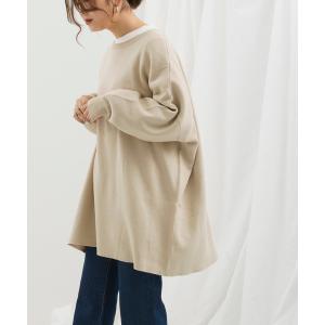 ニット クルーネックチュニックニットプルオーバー